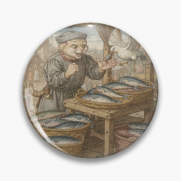 Item preview, Medieval Cat Fishmonger Haggling With a Gull designed and sold by PictorialWhimsy.