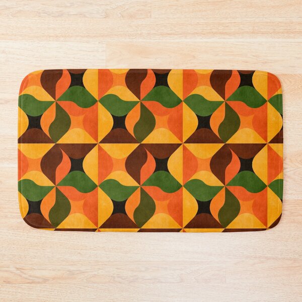 Artikelvorschau, Nahtloses, geometrisches Retro-Muster mit warmen orange-grün-braunen Fliesen im Mid-Century-Stil entworfen und verkauft von KanDa-Shop.