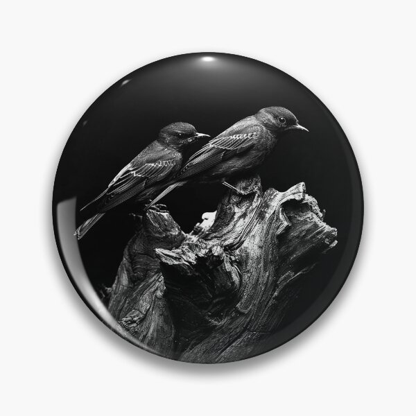 Item preview, Two Birds on Weathered Branch Moody Black and White Wildlife Art designed and sold by inkoutninja.