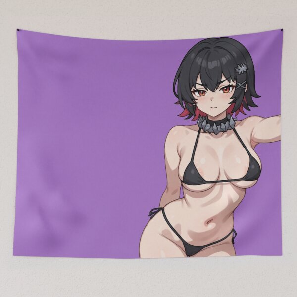 Item preview, Anime Girl Black Bikini Red Eyes Selfie Art designed and sold by Jimakmo.