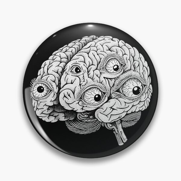 Item preview, All Seeing Brain with Eyes Surreal Anatomical Black and White Art designed and sold by inkoutninja.