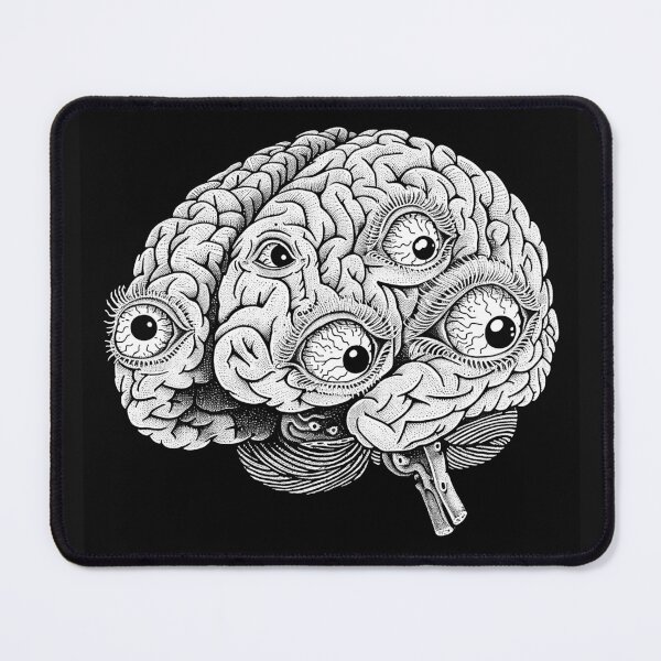 Item preview, All Seeing Brain with Eyes Surreal Anatomical Black and White Art designed and sold by inkoutninja.