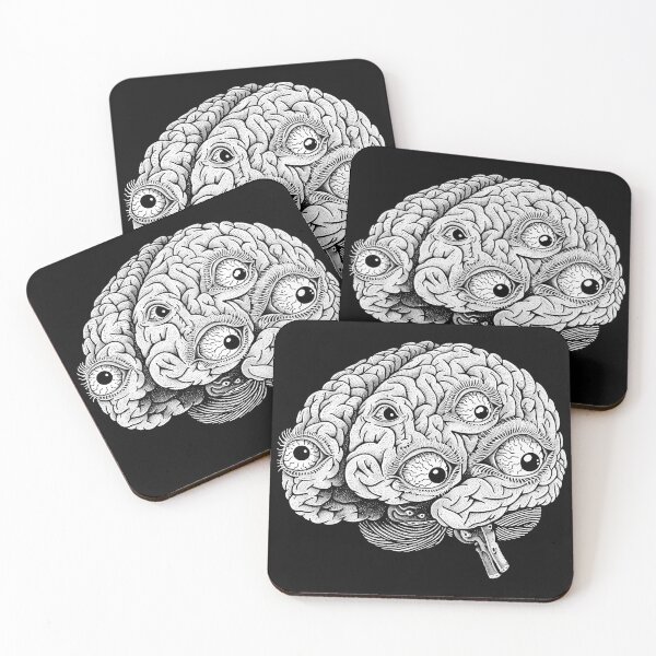 Item preview, All Seeing Brain with Eyes Surreal Anatomical Black and White Art designed and sold by inkoutninja.