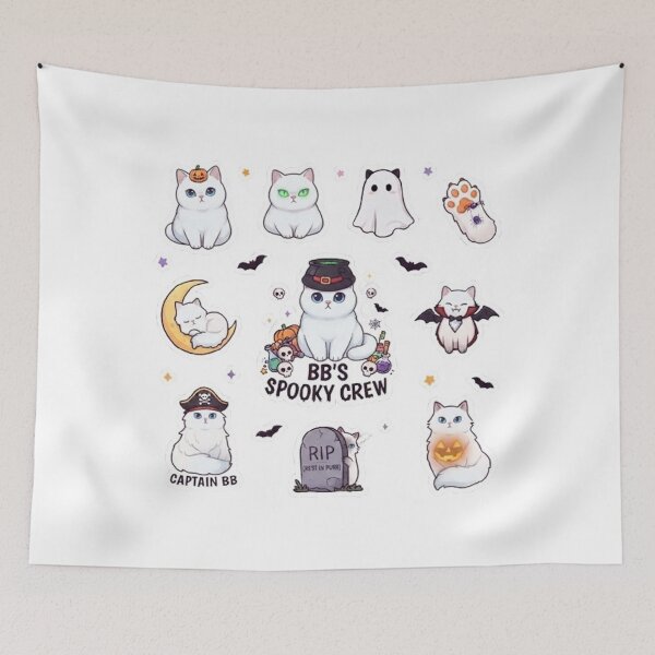 Item preview, BB's Spooky Crew Cute White Cat Halloween Spooky Season Sticker designed and sold by PetalsPaws.