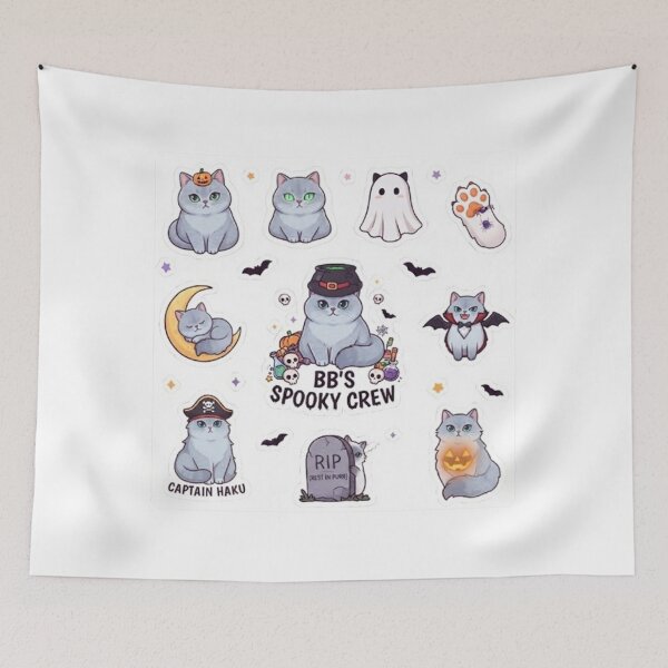 Item preview, Haku's Spooky Crew Cute Blue Grey Cat Halloween Spooky Season Sticker designed and sold by PetalsPaws.