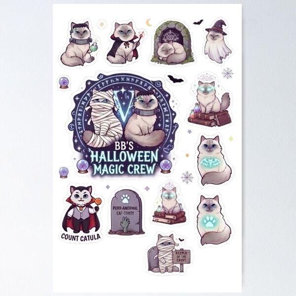 Item preview, BB's Halloween Magic Crew Cute Ragdoll Cat Spooky Season Sticker designed and sold by PetalsPaws.