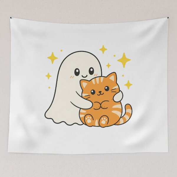 Item preview, Ghost Hugging Orange Cat Friendly Spooky Companion designed and sold by chattsuede.