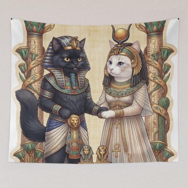 Item preview, Ancient Egyptian Cat Couple Wedding Linked in Eternity Art designed and sold by PetalsPaws.