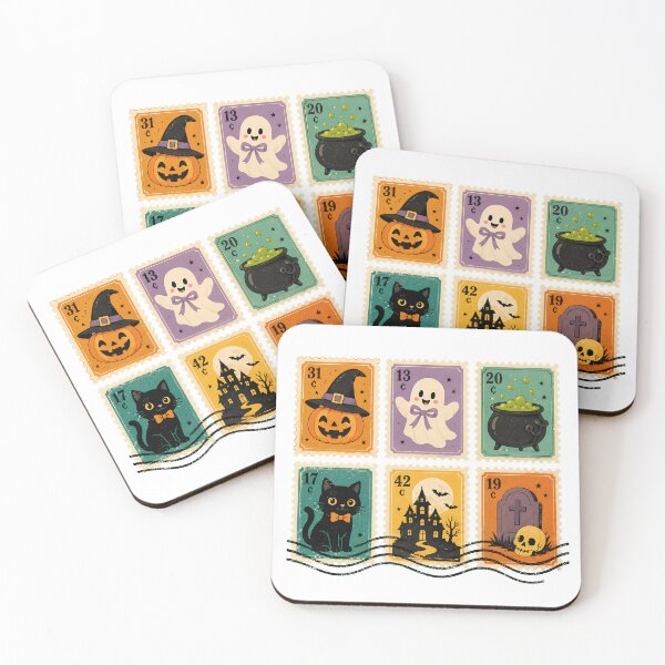 Item preview, Spooky Halloween Postage Stamps Autumn Ghost Cat designed and sold by chattsuede.