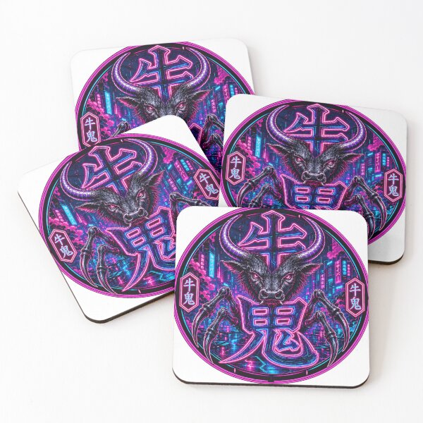 Item preview, USHI-ONI DEMON OF THE NEON NIGHT CYBERPUNK YOKAI KANJI ART designed and sold by Handcan.