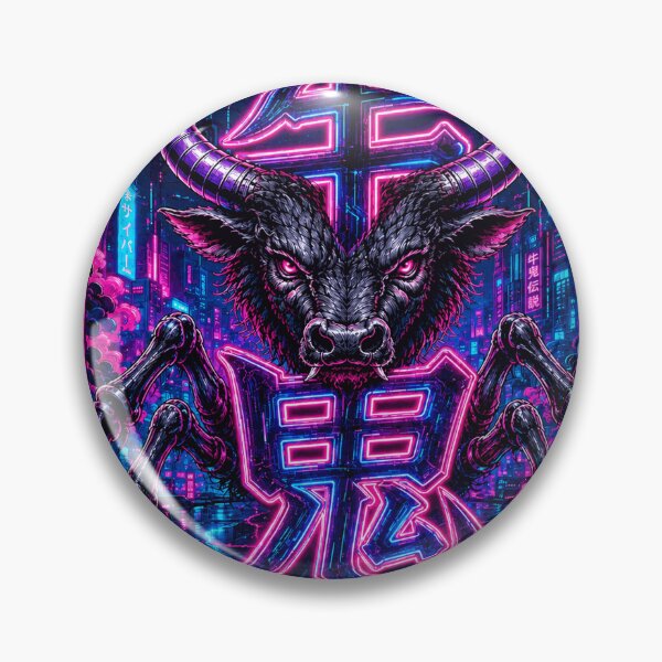 Item preview, USHI-ONI DEMON OF THE NEON NIGHT CYBERPUNK YOKAI KANJI ART designed and sold by Handcan.