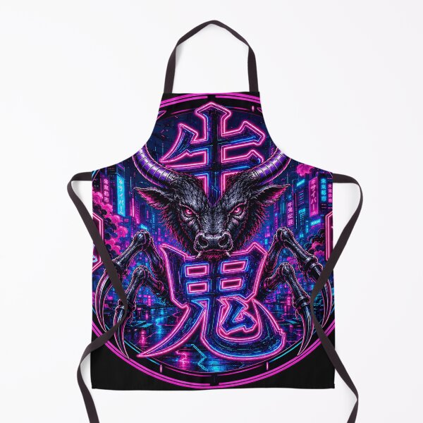 Item preview, USHI-ONI DEMON OF THE NEON NIGHT CYBERPUNK YOKAI KANJI ART designed and sold by Handcan.