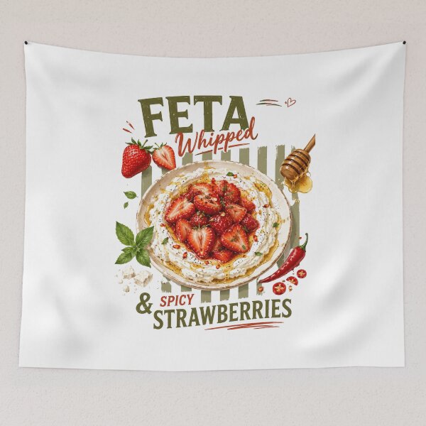Aperçu de l'œuvre Feta fouettée et fraises épicées | Illustration culinaire sucrée-salée-épicée créée et vendue par UUniqueIImprint.