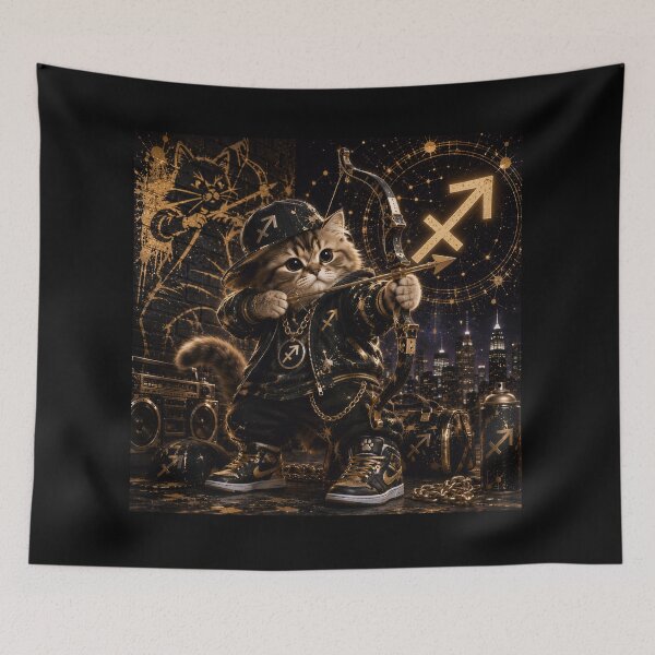 Item preview, Sagittarius Cat Zodiac Gold Hip Hop Streetwear designed and sold by Soluna Studio.