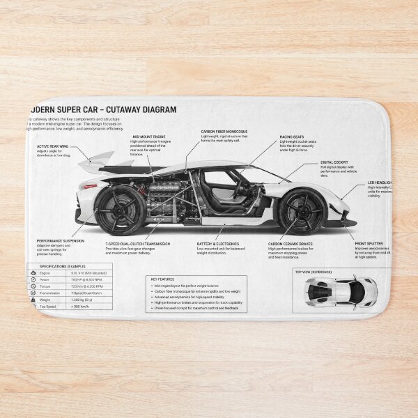 Item preview, Modern Supercar Cutaway Diagram Print designed and sold by Debnath-Garage.