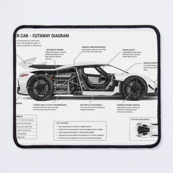 Item preview, Modern Supercar Cutaway Diagram Print designed and sold by Debnath-Garage.