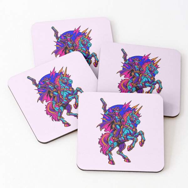 Item preview, Cyberpunk Cowboy Riding Robot Unicorn Neon Synthwave designed and sold by KungPowUnicorn.