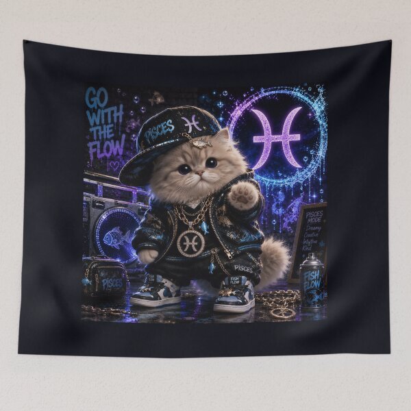 Item preview, Pisces Cat Zodiac Cyberpunk Hip Hop Streetwear designed and sold by Soluna Studio.