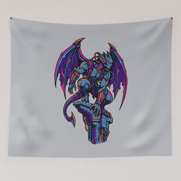 Item preview, Cyberpunk Gargoyle Cyborg Cybernetic Neon Synthwave designed and sold by KungPowUnicorn.