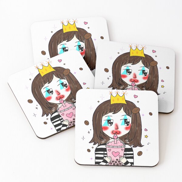 Item preview, Boba Princess Cute Kawaii - Girl Drinking Pink Bubble Tea designed and sold by BunnySoftArt.