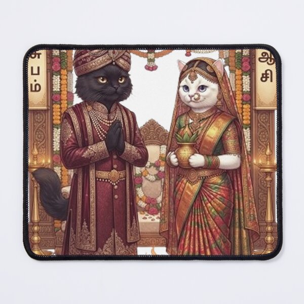 Item preview, Traditional Tamil Cat Wedding Aesthetic | Cute South Indian Feline Marriage Art designed and sold by PetalsPaws.