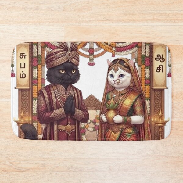 Item preview, Traditional Tamil Cat Wedding Aesthetic | Cute South Indian Feline Marriage Art designed and sold by PetalsPaws.