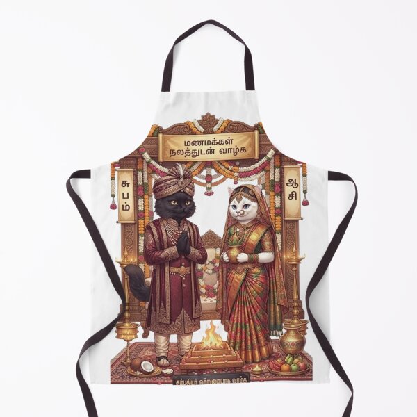 Item preview, Traditional Tamil Cat Wedding Aesthetic | Cute South Indian Feline Marriage Art designed and sold by PetalsPaws.
