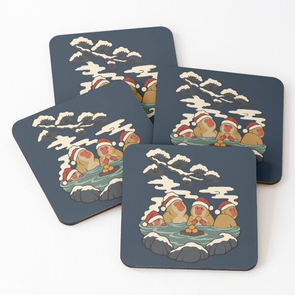 Item preview, Snow Monkeys in the Onsen — Japanese Christmas | Ukiyo-e Woodblock designed and sold by Planthem.