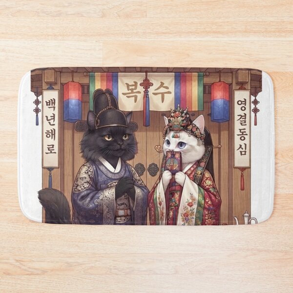 Item preview, Traditional Korean Royal Wedding Cats | Cute Hanbok Feline Marriage Aesthetic designed and sold by PetalsPaws.