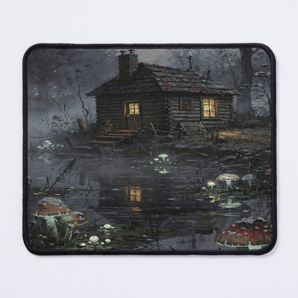Item preview, Enchanted Woodland Cabin at Twilight | Dark Cottagecore Mushroom Forest Art designed and sold by cr6zym1nd.