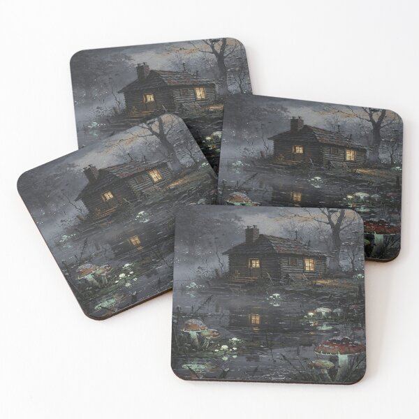Item preview, Enchanted Woodland Cabin at Twilight | Dark Cottagecore Mushroom Forest Art designed and sold by cr6zym1nd.