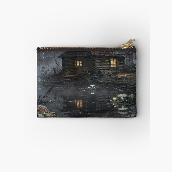 Item preview, Enchanted Woodland Cabin at Twilight | Dark Cottagecore Mushroom Forest Art designed and sold by cr6zym1nd.