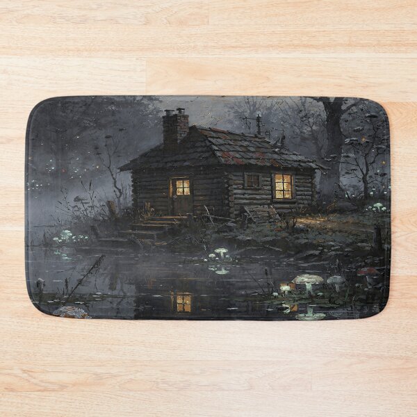 Item preview, Enchanted Woodland Cabin at Twilight | Dark Cottagecore Mushroom Forest Art designed and sold by cr6zym1nd.