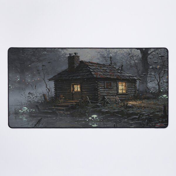 Item preview, Enchanted Woodland Cabin at Twilight | Dark Cottagecore Mushroom Forest Art designed and sold by cr6zym1nd.