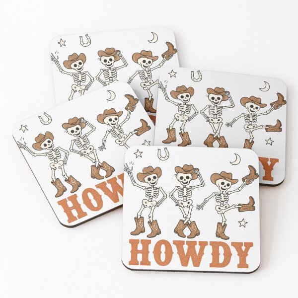 Item preview, Howdy Skeleton Cowboy Retro Western Halloween Dancing Skeletons designed and sold by Yellowriversss.