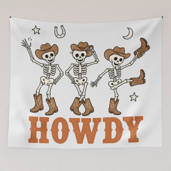 Item preview, Howdy Skeleton Cowboy Retro Western Halloween Dancing Skeletons designed and sold by Yellowriversss.