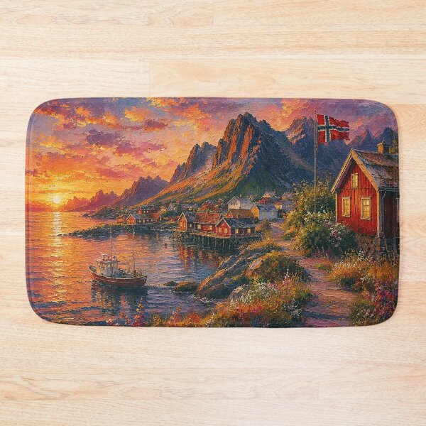 Item preview, A painting of Lofoten by night, Norway – A Beautiful place in Scandinavia. designed and sold by GalleryKauffeld.