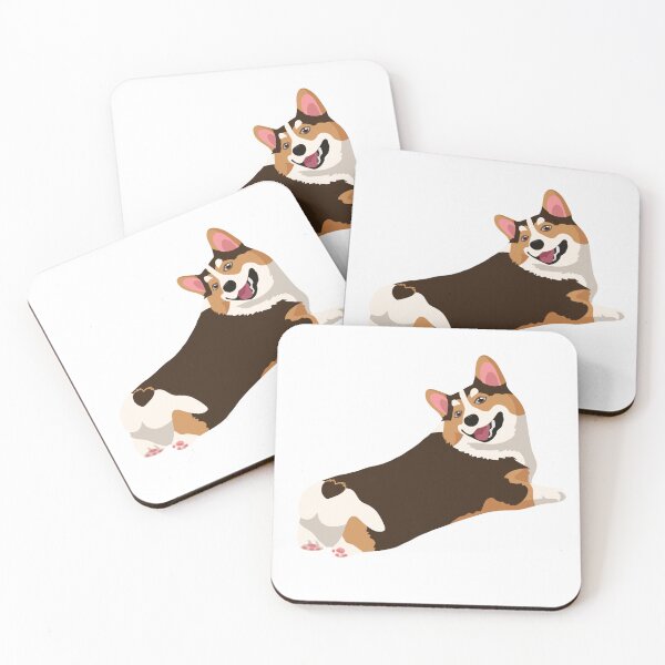 Item preview, Tri-Color Corgi Sploot Happy Smile & Heart Tail Dog Illustration designed and sold by svitlaarty.