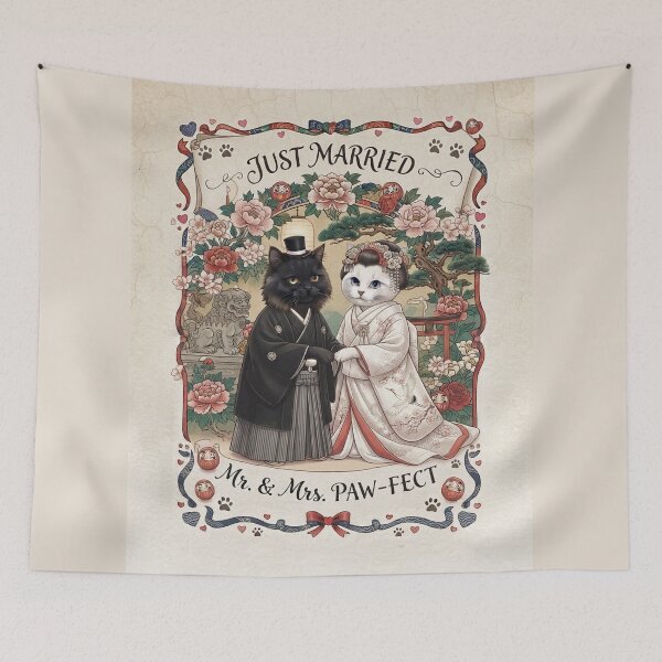 Item preview, Just Married Japanese Cat Wedding | Mr. & Mrs. Paw-fect Cute Feline Romance designed and sold by PetalsPaws.
