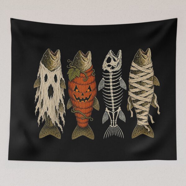 Item preview, Halloween Trout Fish Ghost Pumpkin Skeleton Mummy designed and sold by RannaHile.