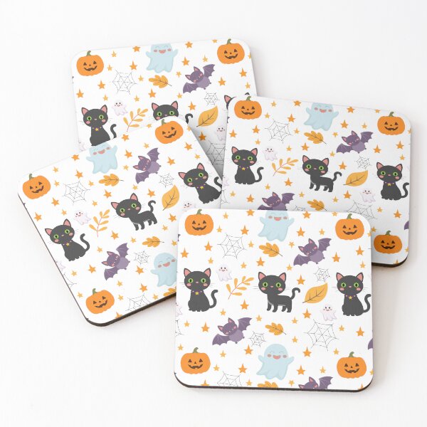 Item preview, Cute Halloween Black Cat Ghost Bat Seamless Pattern designed and sold by ElenMart.