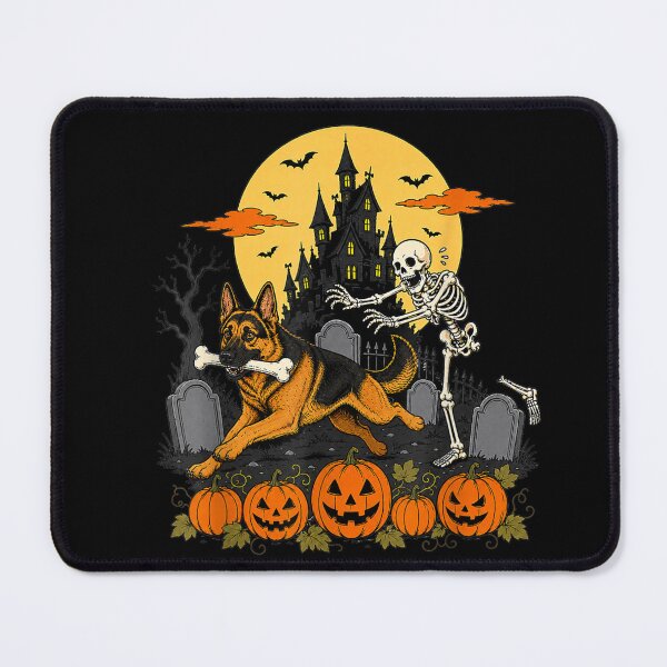Item preview, German Shepherd Dog Stealing Bone from Skeleton Halloween designed and sold by RuperDelois.