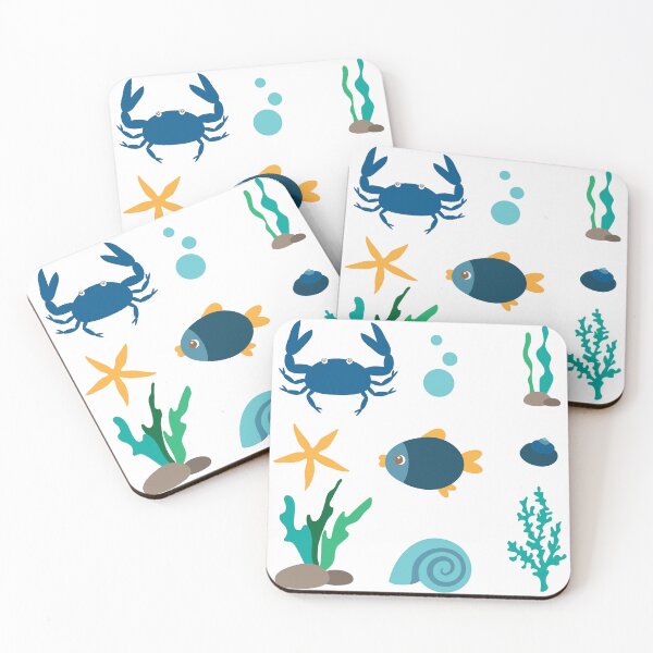 Item preview, Cute Ocean Animals Blue Crab Starfish Seaweed Vector Sticker Pack designed and sold by ElenMart.