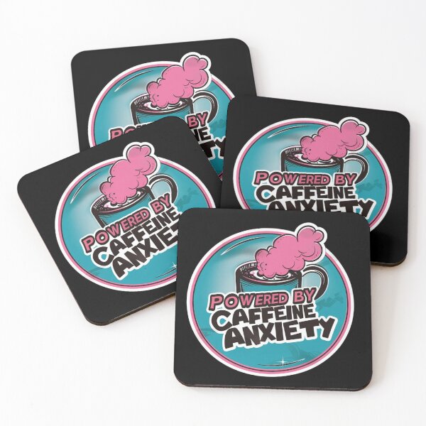 Item preview, Powered by Caffeine Anxiety Graphic Sticker Badge With Coffee Cup and Pink Steam Illustration designed and sold by KanDa-Shop.