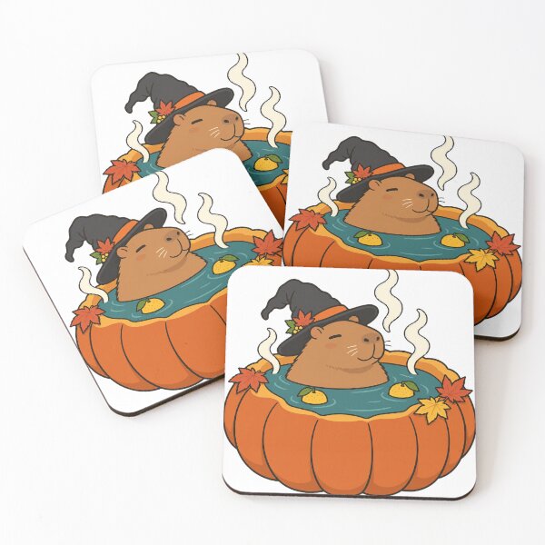Item preview, Cozy Capybara Witch in a Pumpkin Hot Spring designed and sold by Thanat Pattern Studio.