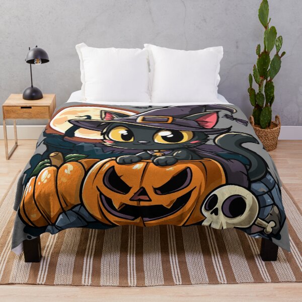 Item preview, Cute Witch Cat and Pumpkins Under Halloween Moon designed and sold by RichardRags.