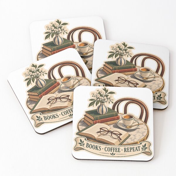 Item preview, Books Coffee Repeat Sticker – Vintage Bookish Café Aesthetic designed and sold by ChicClicker.