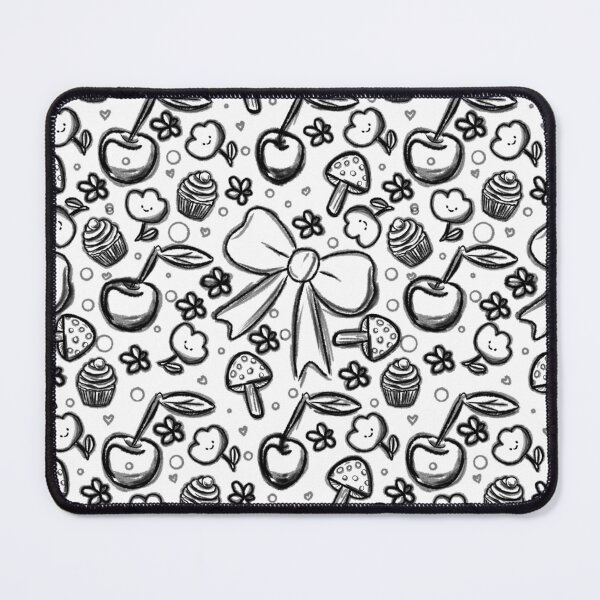 Item preview, Cute Hand Drawn Black and White Seamless Pattern with Ribbons, Cherries, Cupcakes, Mushrooms, and Flowers designed and sold by Manyart13031992.