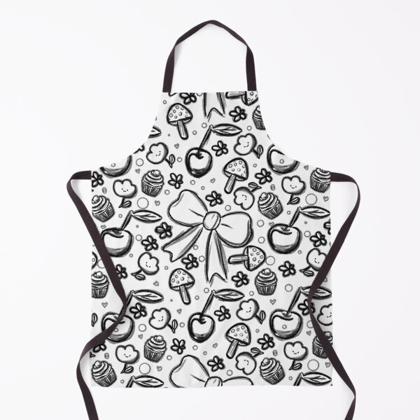 Item preview, Cute Hand Drawn Black and White Seamless Pattern with Ribbons, Cherries, Cupcakes, Mushrooms, and Flowers designed and sold by Manyart13031992.