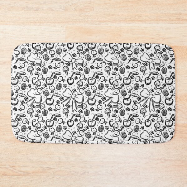 Item preview, Cute Hand Drawn Black and White Seamless Pattern with Ribbons, Cherries, Cupcakes, Mushrooms, and Flowers designed and sold by Manyart13031992.